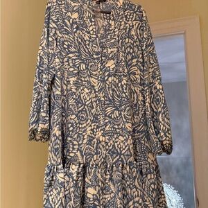 Rachel Zoe Patterned Blue and Cream Midi Dress